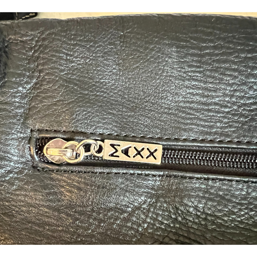 MAXX New York Black Leather Shoulder Bag Hobo Purse Large Pocket Handbag Silver - Picture 5 of 16
